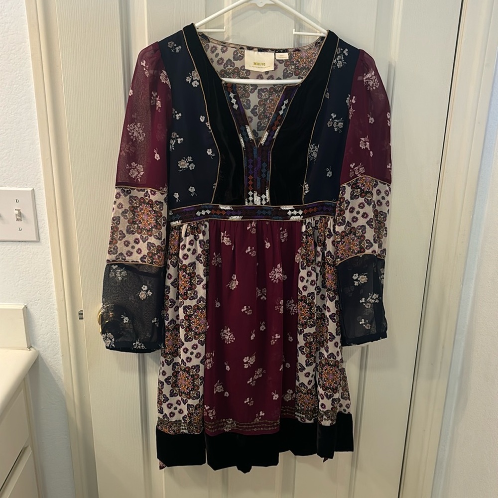 Maeve by Anthropologie velvet patchwork babydoll dress